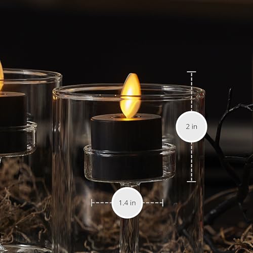 Image of Luminara Set of 2 Moving Flame Flameless Tealight (1.4 inch x 2 inch) Battery Operated Plastic LED Tea Light - Smooth Matte Finish- Black