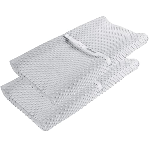 Image of Changing Pad Covers, ACEMOMMY Ultra Soft Minky Dots Plush Changing Table Covers Breathable Changing Table Sheets Wipeable Diaper Changing Pad Cover for Infants Baby Boy Baby Girl Grey (2 Pack)