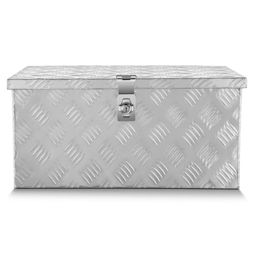 Image of DNA MOTORING Truck Tool Box Lockable Storage Box, Aluminum Tool Box for Bed of Truck, w/Lock & Keys, 20"L X 9.8"W X 12"H Silver, TBOX-T5-009-ALU