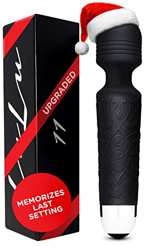 LuLu 11 Upgraded Personal Wand Massager with Memory - Premium with 5 Speeds 20 Patterns - Cordless Powerful and Handheld - USB Rechargeable for Back and Neck Relief - Black