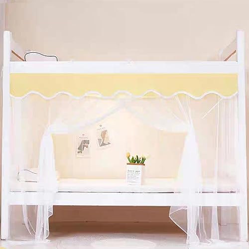 Zanzariera a castello per dormitorio per studenti con 4 angoli e copertura antipolvere superiore, tende per letto per studenti, baldacchino per letto per studenti, dormitorio, scuola, college (giall