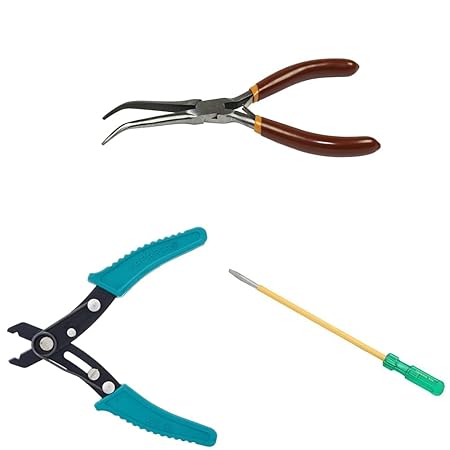 Taparia 1404 Bent Nose Mini Plier&Taparia WS 05 Steel (130mm) Wire Stripping Plier (Green and Black)&Taparia 903 I Steel Two in One Screw Driver (Green and Yellow)