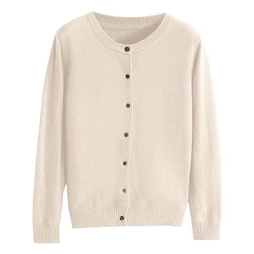 Cream Cashmere Cardigan Sweaters for Women Button Down Open Crew Neck Lightweight Cardigans Casual...