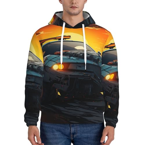 Men's Fleece Pullover Hoodie Long Sleeve Hooded Cool Car Sweatshirt Casual Shirts With Pockets X-Large Black2