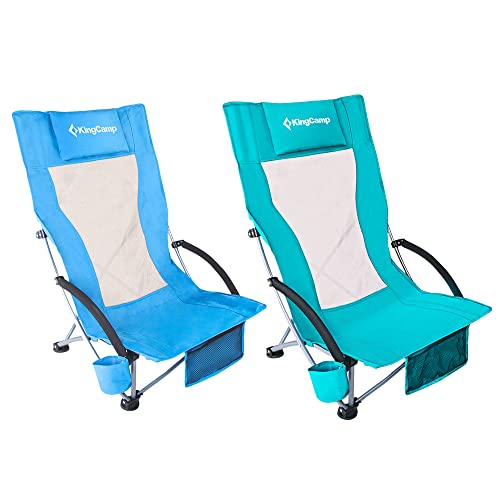 Kingcamp Beach Chair 2 Pack High Back Lightweight Folding Backpack Chair With Cup Holder Pocket Pillow Bag #TOP20