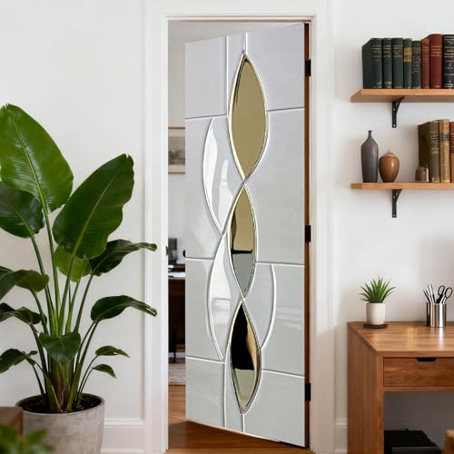 Image of Nuxovilar Gold Silver Leaf Door Sticker 30.3x78.7 Vinyl Decal | Door Covers, Wall Decals gold leaf wraps, peel stick murals home bedroom living room (Gold Silver Leaf)