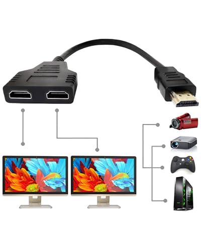 MDLSDE Adaptador HDMI Splitter 1 Entrada 2 Salidas, 1080p HDMI Macho a Doble Hembra Duplicador Divisor Cable para HDTV HD LED Monitor LCD y Proyectores Soporta Dos Televisores al Mismo Tiempo