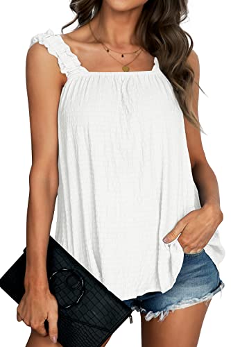 Wiholl Camisole For Women White Loose Fit Square Neck Tank Tops Spring Plain 2Xl #TOP1