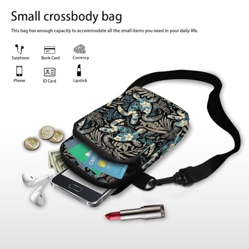 Image of Hawaiian Tribal Small Crossbody Bags for Women Cell Phone Bag Purse, Sea Turtle Zipper Sling Purses Shoulder Bag