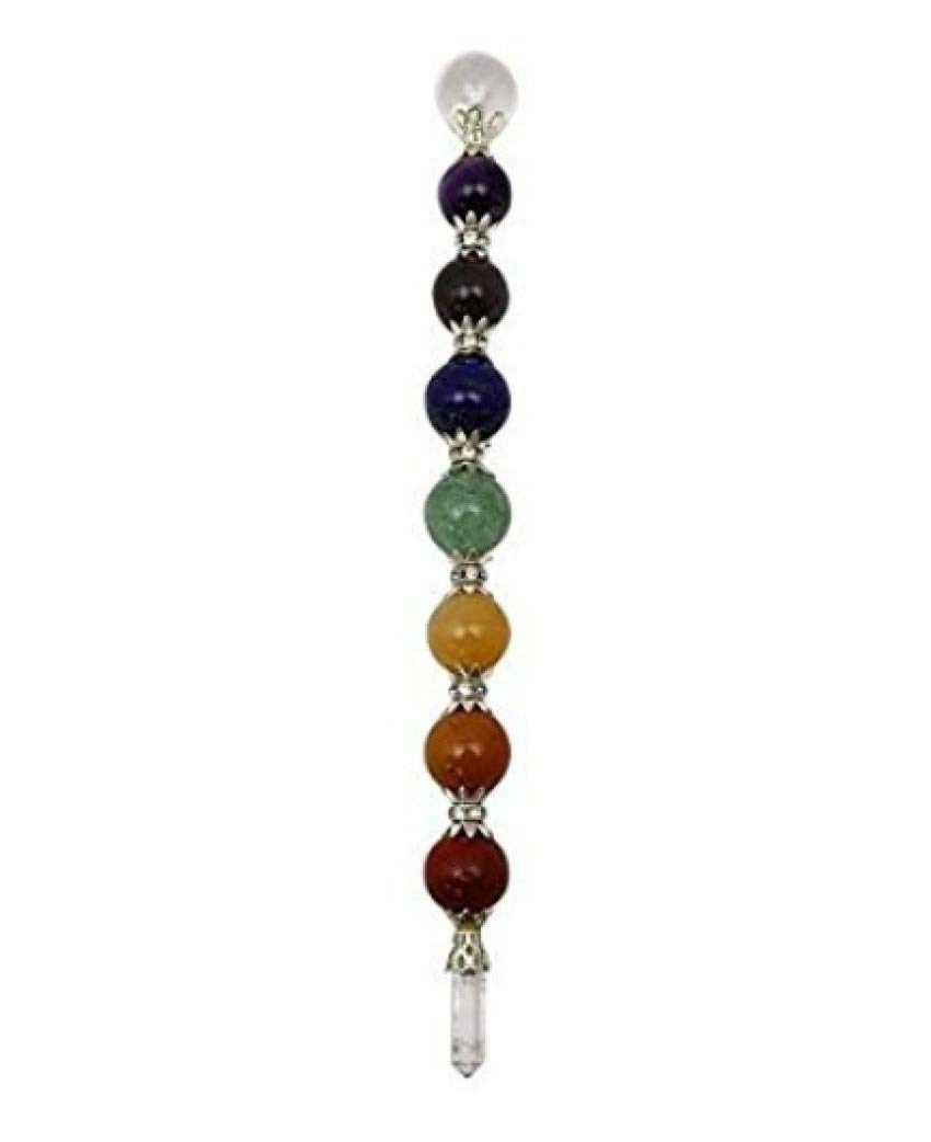 Takshila Gems® Ball Shape 7 Chakra Stone Wand for Reiki Healing 7 Chakra Wand, Chakra Cleansing Wand, 7 Chakra Stone Stick