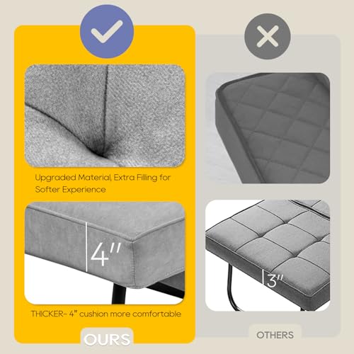 Sleeper Ottoman Bed Chair, 4 in 1 Folding Ottoman Chair Bed with Adjustable Backrest & Pillow, Multi-Function Futon Couch No Assembly for Small Space Living Room Apartment Office, 28\"Width Light Grey
