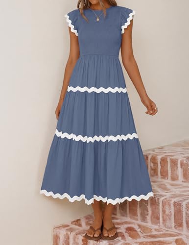 Image of ZESICA Womens Summer Casual Smocked Flowy Midi Dress