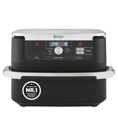 Ninja Foodi FlexDrawer Dual Zone Heißluftfritteuse, Air Fryer mit 10,4-Fach und Herausnehmbarem Trenner, Antihaftbeschichtung, Spülmaschinenfester Korb, 7-in-1, Schwarz AF500EU