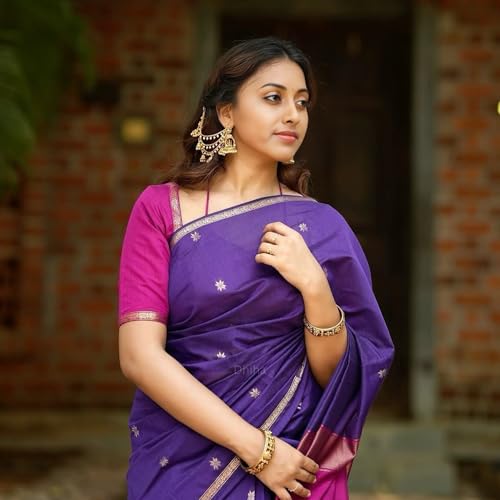 Image of Original Maheswari Cotton Silk Saree for Women | Kanjivaram Pure Silk Cotton Sari with Blouse | Zari Work | Tassels | Handloom Weave