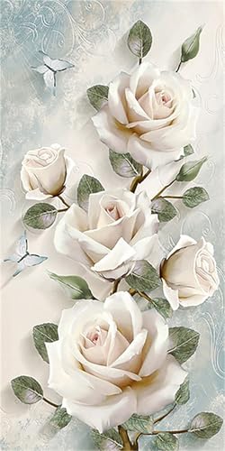 Broderie Diamant Rose Blanche 5D Peinture Numéro Adulte pour Décoration Salon Salon