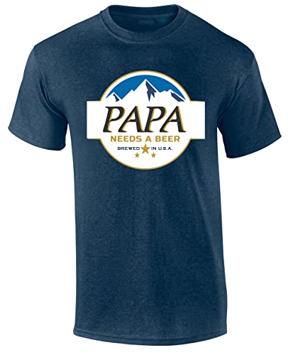 Mens Papa Needs A Beer Shirt Funny Blue Mountains American Can Logo Parody Short Sleeve T-Shirt Graphic Tee-Heather Navy-5xl