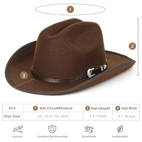 Image of Cowboy Hats for Women & Men Felt Cowgirl Hat with Belt Buckle Wide Brim Western Hat