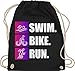 Sport Wandern Football & Co. - Swim. Bike. Run. - Unisize - Schwarz - zum triathlon beutel - WM110 - Turnbeutel und Stoffbeutel aus Baumwolle