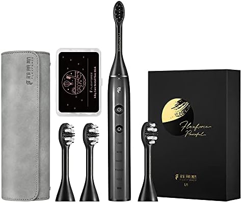 Electric Toothbrush, Rechargeable, Rotating Toothbrush, Soft Bristles, 360° Teeth Cleaning, Gum Protection, 5 Modes, with 4 Replacement Heads, Floss and Carrying Case Set, U1 (Black)