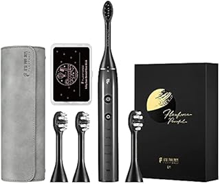 Electric Toothbrush, Rechargeable, Rotating Toothbrush, Soft Bristles, 360° Teeth Cleaning, Gum Protection, 5 Modes, with 4 Replacement Heads, Floss and Carrying Case Set, U1 (Black)