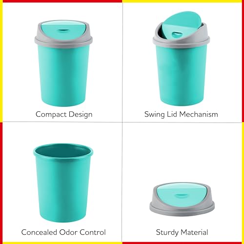Image of RATAN PLASTICWARE Euro Clean Table Top Small Mini Dustbin with Lid for Study Table, Desk, Kitchen Sink, Car, Kids Room Compact and Stylish Waste Storage Garbage Bin 2 Litre HD Green