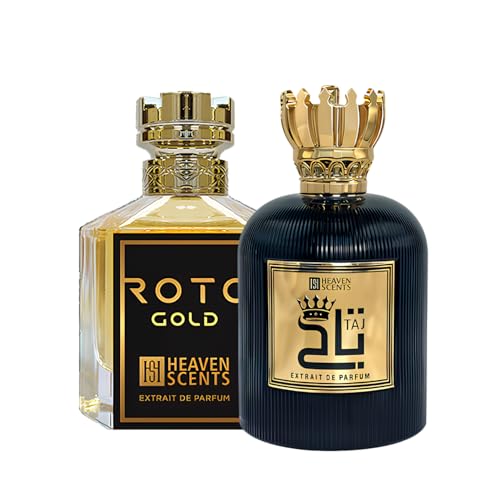 Heaven Scents Taj & Roto Gold Perfume Gift Set 2 Piece Eau de Parfum Bundle for Men Fresh Woody Amber Long Lasting Fragrance Collection