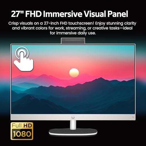 Image of HP 27 inch FHD Touchscreen All-in-One Desktop, Ryzen AI 7 350, 32GB DDR5, 5TB Storage (4TB SSD&1TB Docking Station), AMD Radeon 680M, Webcam, Wireless Keyboard & Mouse, Wi-Fi 6, Win 11 Pro, White
