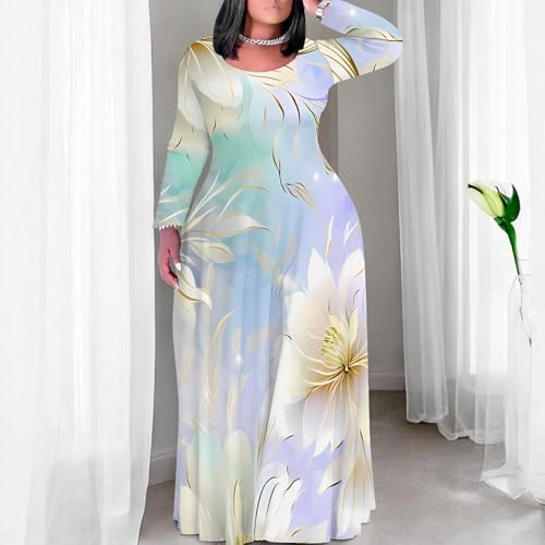 Image of PinkPatty Plus Size Maxi Dresses for Women Long Sleeve Crew Neck Sundress Casual Fall Dress with Pockets
