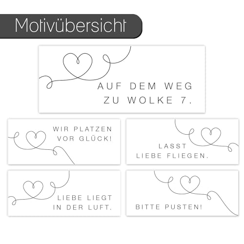 50er-Set Seifenblasen-Aufkleber Hochzeit - Herzlinie Liebe in der Luft 5 x 2 cm - beschriften von Seifenblasen Hochzeit Stilvoll Dekoration Geschenk I dv1180