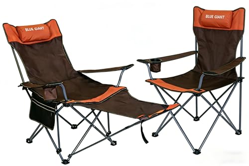 LUBEDCY 2 Pack Adjustable Folding Camping Chairs with Detachable Footrest and Headrest, Lightweight and Portable, Ideal for Hiking, Travel, Fishing and Outdoor Activities (Orange)