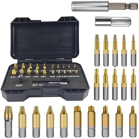 JEEJINYAN 22Pcs Damaged Screw Extractor Set, Bolt Extractor kit, Stripped Screw Extractor, Easy out Screw Extractor Set, Stripped Screw Removal Tool, for Screw Removal & Broken Hardware (1) Cover