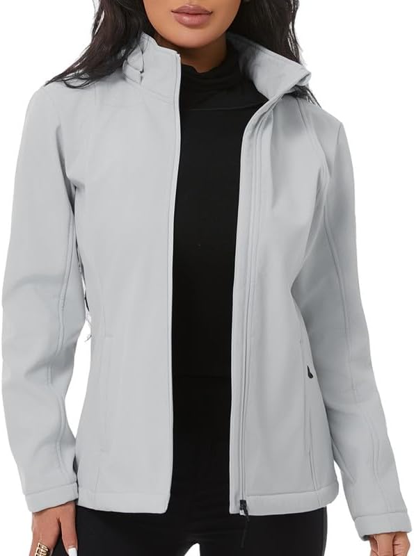 GGleaf Women's Softshell Jacket Light Insulated Windbreaker Hooded Windproof Coat for Outdoor Hiking - Image 2