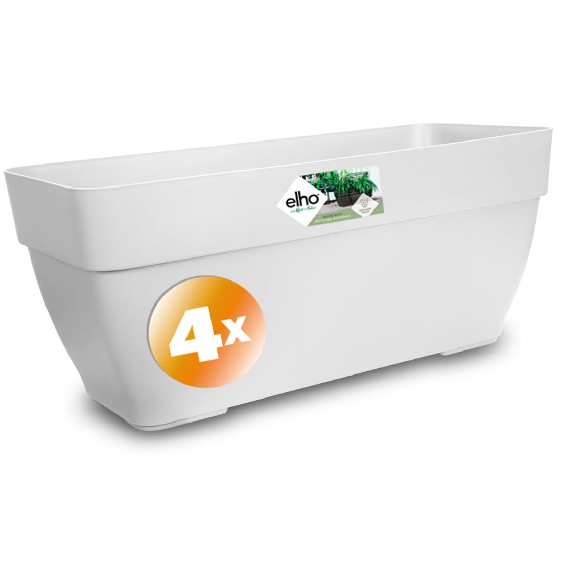 4x Vibia Campana Rectangular Flower Pots | Sustainable Recycled Plastic | Planter Box Plant Pot | Frostproof | Suitable for Indoor or Outdoor Use | 80x33x35cm | White