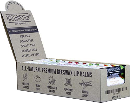 36-Pack Bulk Lip Balm Gift Set By Naturistick. Assorted Flavors. 100% Natural Ingredients. Includes Counter Display Box. Best Beeswax Chapstick For Dry, Chapped Lips. Made In Usa #TOP2
