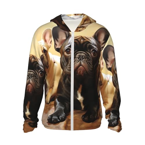 UPF 50+ Sun Protection Hoodie Long Sleeve Cute French Bulldog Graphics Sun Shirt Rash Guard Fishing Shirts for Men
