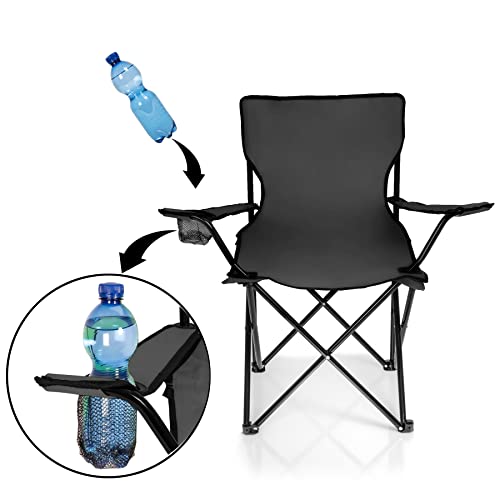 Foto von BigDean Faltstuhl SCHWARZ Campingstuhl Anglerstuhl mit Getränkehalter & Tragetasche - Anglersessel klappbar - Klappstuhl Gartenstuhl Faltstuhl Relaxsessel Angelsessel faltbar