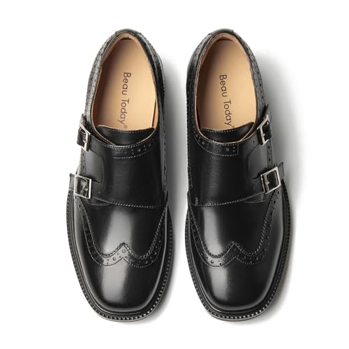 Image of BEAU TODAY Women Monk Strap Loafers Cap Toe Business Causal Loafer Shoes