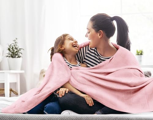 Image of Utopia Bedding 100% Cotton Thermal Blanket Pink Twin Size Soft, Lightweight, Breathable, Cozy Spring and Summer Blanket for Couch and Sofa, Home Room Decor Gifts for Women and Men (90x72 Inches)