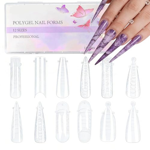 144PCS Nail Forms for Poly Nail Gel Full Cover Dual Nails Form Set Slip Solution for Acrylic Nails, 12Type 12 Sizes Nail Quick Buildin for Manicure Extension for Nail Art Manicure & Hmoe DIY