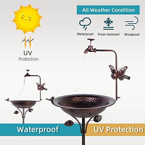 Dreamsoul 50" Solar Bird Bath With 5 Prongs Base Stake, Faucet Solar String Light Bird Baths For Outdoors, Metal Birdbaths For The Garden Yard Decor #TOP7