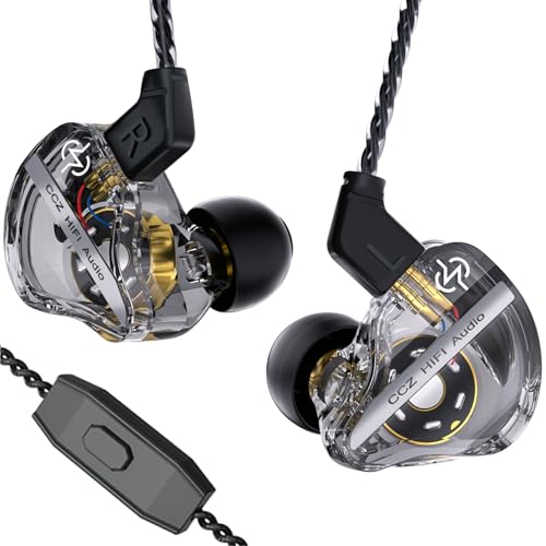 Image of CCZ DC01 Pro Gaming Earbuds, Professional iems for Gaming, Super Bass in Ear Monitor Headphone Wired Earphones with 1DD, Patent Ear fins, Ear tips, for School Student Laptop Podcaster (black with mic)