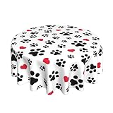 Dog Paw Print Animal Black Round Tablecloth Washable Red Love Heart Table Cloth Cover Indoor Outdoor