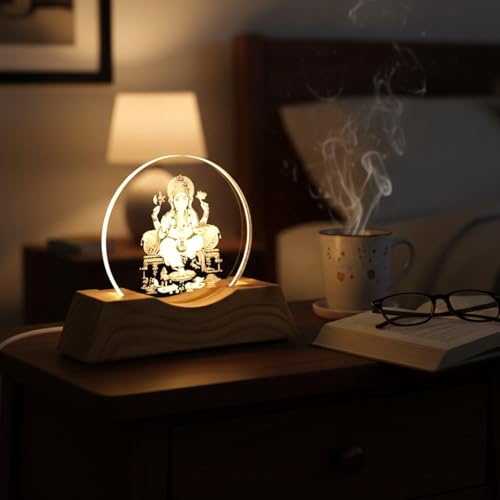 Image of Hamsa Crystal Ball Night Light,2.4 Inch Glass Ball Night LED Lamp with Woodern Base,Decorations Gifts for Men,Women,Kids,Boys,Girls | Gifts for Woman | Valentine Gifts (Ganpati Ji)
