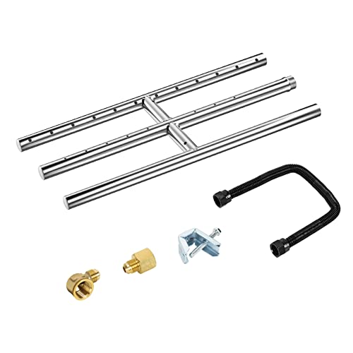 Image of Skyflame 12 inch x 6 inch Rectangular Gas Fire Pit and Fireplace H-Burner with 3 Pipes - 304 Stainless Steel - for Indoor & Outdoor Use
