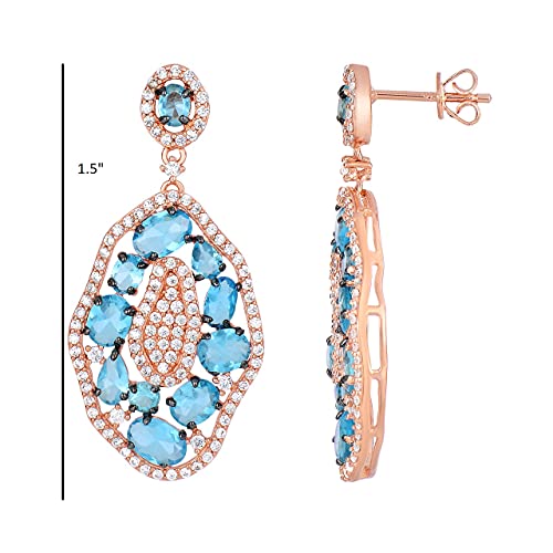 14K Rose Gold Plated 925 Silver Simulated Blue Topaz Dangle Earrings2