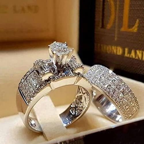 Fashion Luxury Brilliant Crown Zircon Ring Jewelry, 2PCS Women Wedding Engagement Couple Matching Rings 1 Fashion Luxury Brilliant Crown Zircon Ring Jewelry, 2PCS Women Wedding Engagement Couple Matching Rings