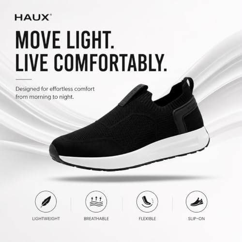 Image of HAUX Men's Slip-On Running Shoes | Lightweight Sports Sneakers with Memory Foam Cushioning | Walking, Gym, Jogging, Training | Ultra Comfort & Style