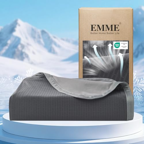 Image of EMME Cooling Throw Blanket Summer Blanket for Hot Sleepers Cold Throws for Couch Sofa Bed Thin Lightweight Double-Sided Keep Body Cool for Kids Adults Dark Grey