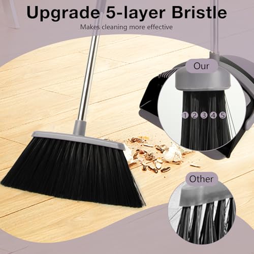 Image of Broom and Dustpan Set, Long Handle Lightweight Dustpans with Broom Combo for Home, Indoor&Outdoor Sweeping for Home Room Kitchen Office Lobby (Charcoal)
