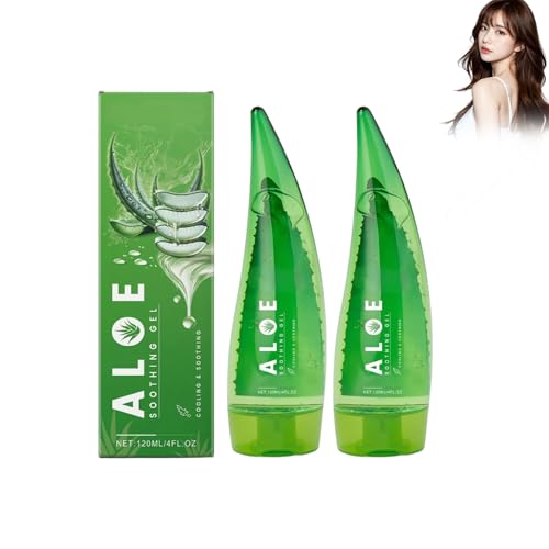2 unidades de gel de aloe vera, gel hidratante natural para la cara y el cuerpo, cuidado calmante después del sol, gel de aloe para piel y cabello, ideal para el cuidado diario de la piel, 120 ml